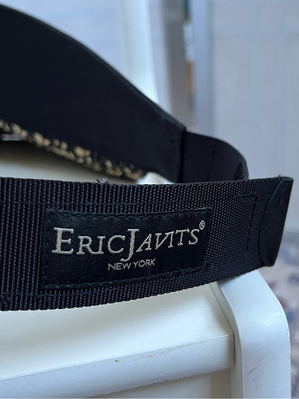 Eric Javits Woven Straw Visor Hat UPF 50+ Black Natural Adjustable - Picture 3 of 6